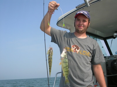 Happy Indiana angler shows off his Lake Erie Yellow Perch