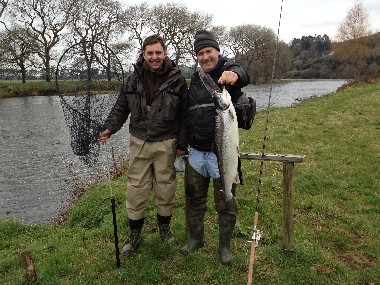 Gary Byrne (R) with the very First springer from Blackwater Lodge Salmon Fishery