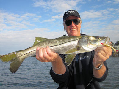 Chris Lewington Sarasota Bay CAL shad snook caught and released with Capt. Rick Grassett.