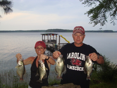 Brandy and Ken Patterson with 40 of 40 crappie taken from their dock on south Toledo Bend