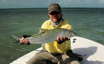 Capt. Rick Grassett with a 10-lb bonefish caught and released on a crab fly pattern while fishing Florida Bay near Islamorada with Capt. Duane Baker.