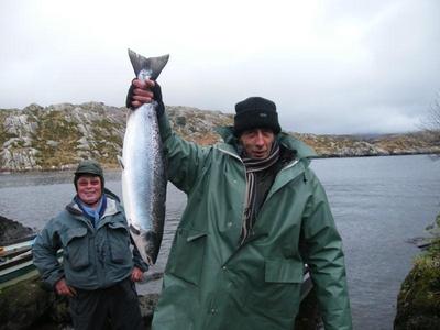 Mr Eric Jouen and Mr Michel O'sullivan with their wild Atlantic Salmon