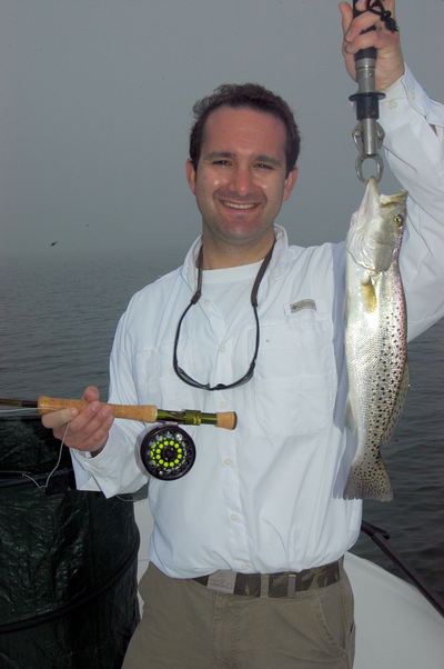Josh Fine, from CT, caught and released this Sarasota Bay trout on a fly while fishing with Capt. Rick Grassett.