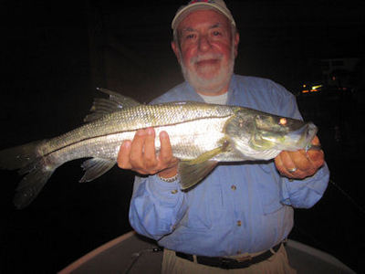 Martin Marlowe's Venice Grassett Snook Minnow fly night snook caught and released with Capt. Rick Grassett.