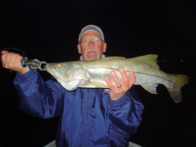 Mike Perez 29 inch Venice night fly snook caught with Capt. Rick Grassett.