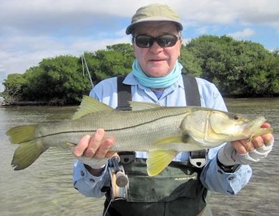 Nick Reding, from Longboat Key, FL, waded a Sarasota Bay flat and caught and released this nice snook on a Grassett Flats Minnow fly while fishing with Capt. Rick Grassett.
