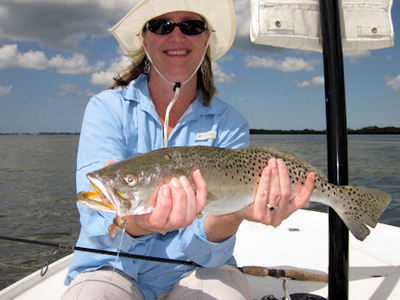 Roxanne Beshoar's Sarasota Bay CAL jig trout caught and released with Capt. Rick Grassett.