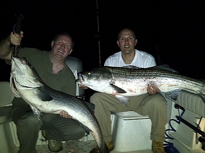 These two happy anglers caught the biggest bass of their lives this past week aboard the Miss Loretta.