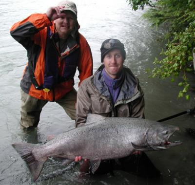The photo of the week shows angling guide Sky Richard holding up his clients Skeena system BIG Chinook (King) Salmon from last season for a quick photo.