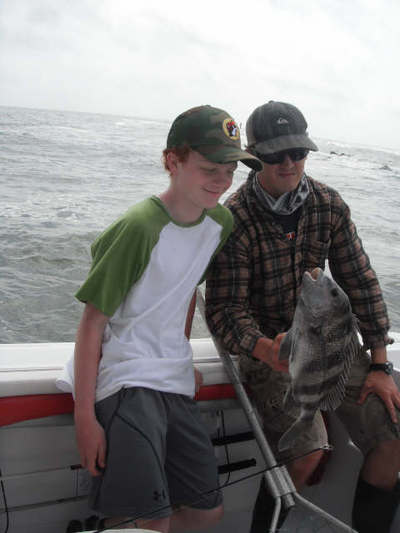Milner son with one of his many fish(sheephead)