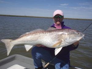 Susan's 40-pound Redfish on 6# Light Spin Tackle