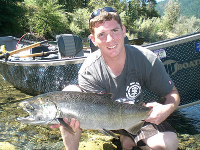 Matt Shafer (pictured) caught this awesome King Salmon on the Trinity River, July 14, 2009