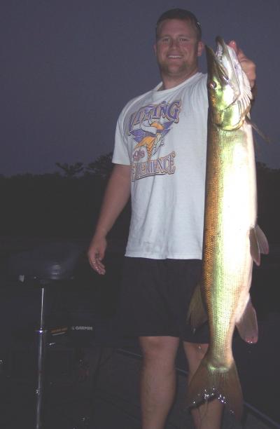 Jim Dahlgren caught this, his first legal musky, right at dark on a DeLONG Killer EEL