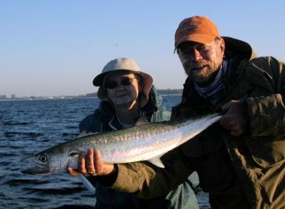 KIngs should be in the coastal gulf this month. margaret Johnson, from KY, caught and released this one on a Diamond jig while fishing offf Lido Key with Capt. Rick Grassett.