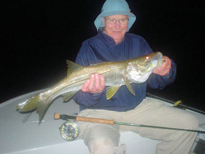 Pat Campbell\'s Grassett\'s Snook Minnow fly night snook caught with Capt. Rick Grassett