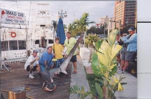 This is what a thresher shark looks like.  We released the one we caught yesterday, but this is a picture from one I caught a few years ago.