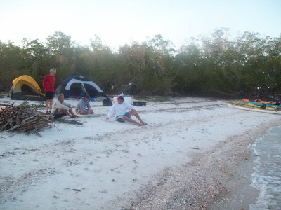 Relaxing by the fire after a long day of kayak fishing the 10,000 Islands
