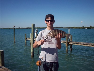 Jeremy Birkholz with one of the sheepshead he caught.
