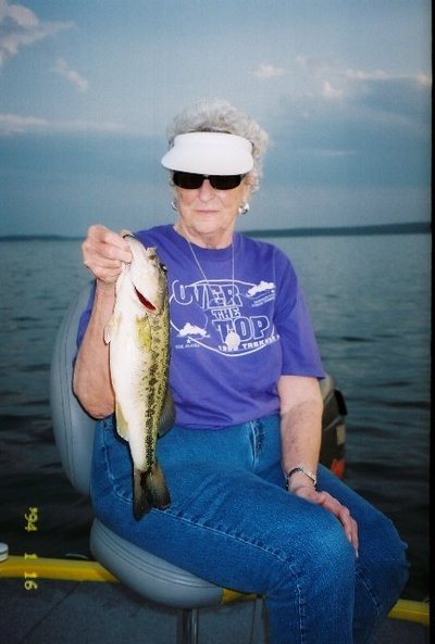 This Arkansas lady caught a good bass while visiting Toledo...the fish hit a wacky rig on the edge of deep grass in 15 feet.
