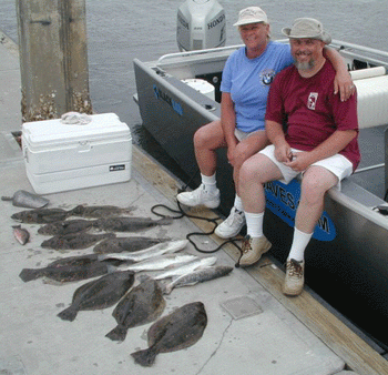 10 Flounder to 6 pounds and 4 Trout to 4 pounds, in serious heat