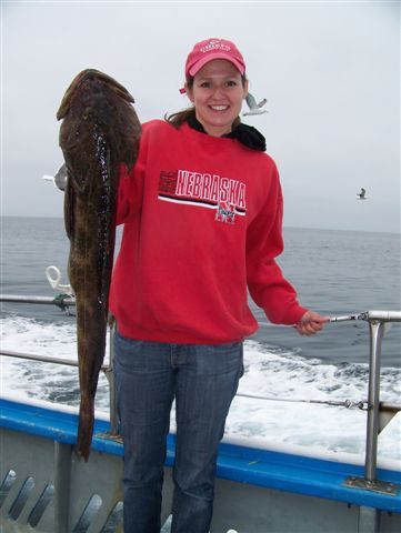 Amy Gavallos with a 21 pound ling, big fish