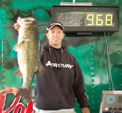 Tournament angler Johnny Watkins, with a 9.68 post spawn Toledo Bend l.m. bass