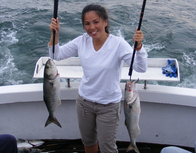 Kara Wong and two of many bluefish...