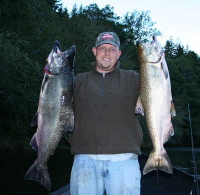 Guide Andy Martin of www.wildriversfishing.com with two Elk River salmon.