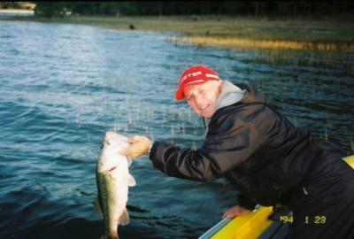 8 lb post spawn l.m. that hit a Ribbit Frog by Stanley Lures.