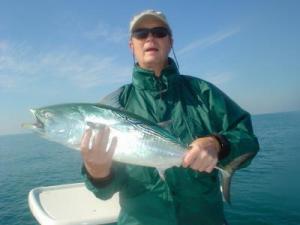 Fly angler Fred Weeman, from Elmira, NY caught and released this little tunny on an olive and white Ultra Hair Clouser fly while fishing the coastal gulf out of Venice, FL with Capt. Rick Grassett.