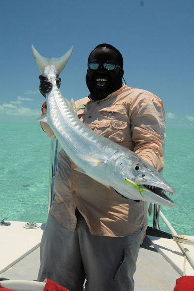 Andros South guide, Fredlon Dames, with a big cuda caught by Capt. Rick Grassett.