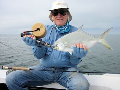 Sarasota winter resident, Gary Marple, caught this nice pompano on an Ultra Hair Clouser fly while fishing Sarasota Bay with Capt. Rick Grassett.