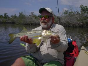 Hank Guetzlaff with a fly-rod snook he caught in Pine Island Sound. It was one of 30 taken that day.