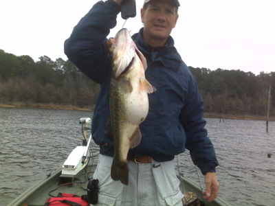 ....Lake Charles,  LA  angler, Jay Bice, with a 10.5 pound February pre-spawn Toledo bass caught in the 1215 area. Both Bice and the fish had a great day as the bass, heavy with eggs, was quickly released.