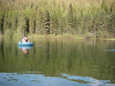 fighting a nice rainbow trout