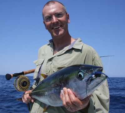 Above is Jim Ray showing off just a couple of the football yellow fin tuna we caught this past week as Jim and his wife Laura came from the East coast to spend a few days fishing with me.