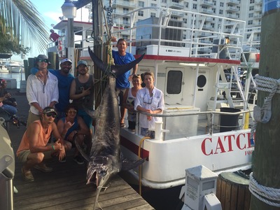 500 pound swordfish at the dock