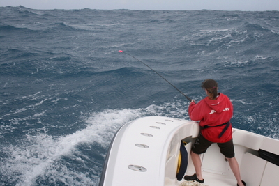 Brittany Fighting a Sailfish In Rough Seas During The Sailfish Kickoff Tournament