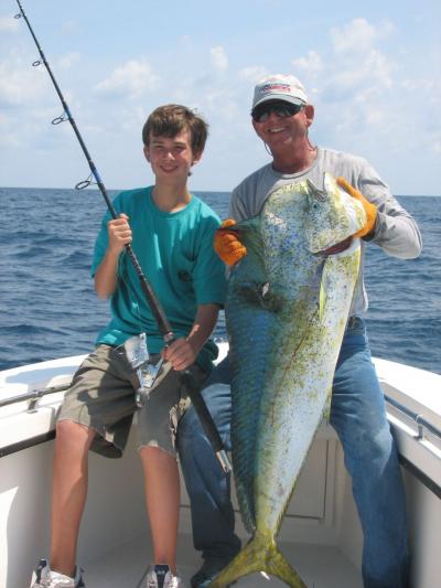 Jacob Whitney & Captain Dave w/34# Bull Dolphin