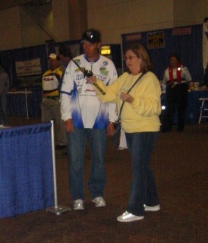 Helping teach flipping techniques at the Huntsville Boat Show