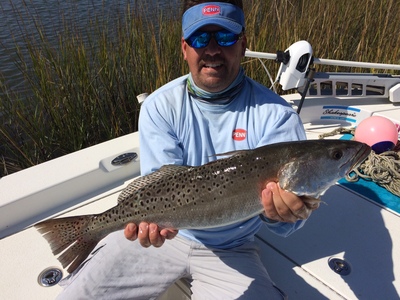 5.56 Pound Speckled trout that hit a Capt. Jot Custom color 52M MirrOlue