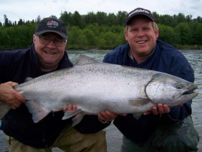The photo of the week shows my very good friends Jerry Vodola and Kevin Howell with a 30-pound plus Chinook (King) Salmon Jerry landed (within one minute of fishing) on the Kitimat River on Thursday, June 26th. I managed to shoot a video clip.  The clip i
