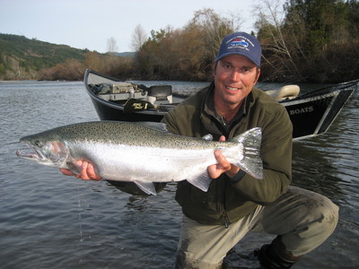 Smith river steelhead guides Dave Jacobs with a nice North Coast steelhead