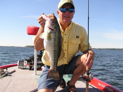 This big bass came off of a deep summer ledge and hit a Tx rigged 7 inch plastic.