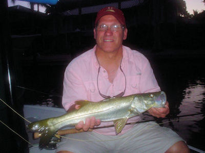 Paul Haines Sarasota Bay night fly snook caught with Capt. Rick Grassett.