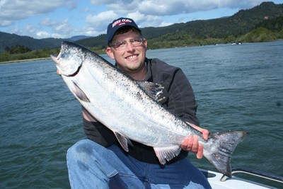 Guide Andy Martin with a bright Rogue River springer.
