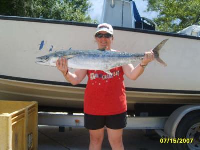 Tammy Ward with the kingfish she caught on Sunday.