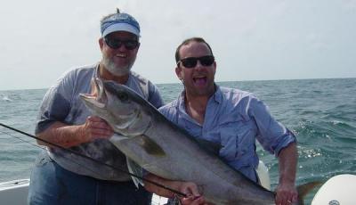 Pat with his 37 lb AJ on 12 lb fly