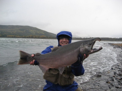 The photo of the week shows Kirk Vensel of Calgary, Alberta with a Big Northern Coho (Silver) Salmon landed while being guided by Andrew Rushton of Kalum River Lodge.  Photo by Andrew Rushton