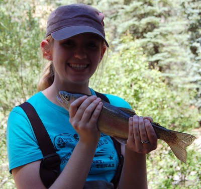 Lauren with her first fish on the fly!